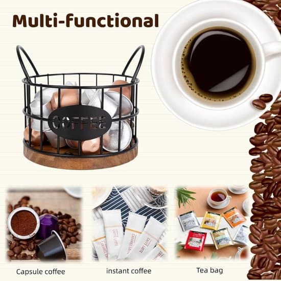 Robust K-Cup Kaffekapsel Opbevaringskurv Organizer med Træbase (Sort)