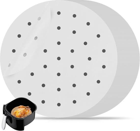 Airfryer bagepapir, 100 ark, perforeret dampindsats, 8 tommer