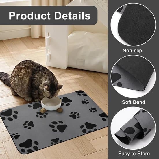Absorberende kattefodermåtte 40 × 60 cm, hurtigtørrende, vandtæt og skridsikker fodermåtte til hunde og katte – velegnet til foder- og vanddispensere