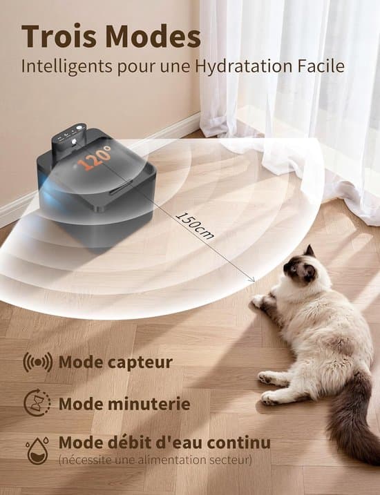 Kattvattenfontän - Vattendispenser - Fräscht vattenflöde - Trådlös sensor - 2,2 liter - Svart