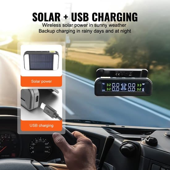 Husbil Däcktrycksövervakningssystem - 4 Sensorer - Solenergi & USB
