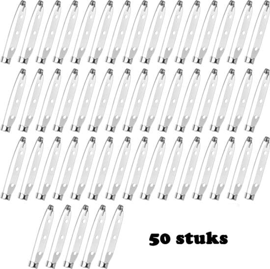 50-delars 45 mm rektangulära säkerhetsbroscher/märkesnålar i rostfritt stål - Silver