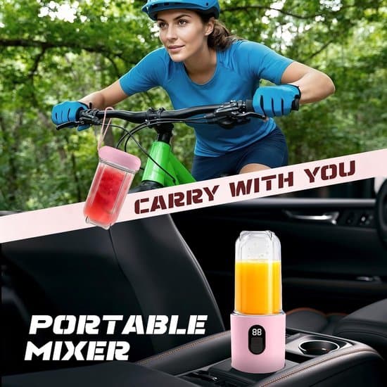 Pink ledningsfri bærbar blender, 16 knive med digitalt display, USB-C