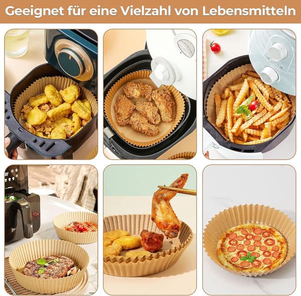 100 Air Fryer Pappersfoder, Engångs Runt Bakplåtspapper, Ljus Färg, 20cm Innerdiameter, 20x4.5cm