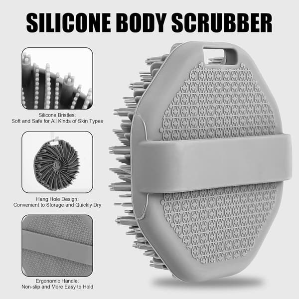 2-pack silikon exfolierande kropps- och hårbottenborstar med krok (grå).