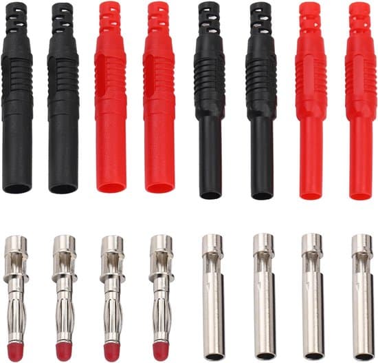Isolerede 4 mm bananstik - 10-pak, velegnet til multimetertestledninger.
