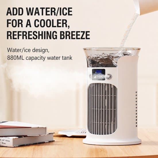 Bärbar luftkonditionering, 3-i-1, 800 ml mini AC, 20 dB, luftfuktare, Vit