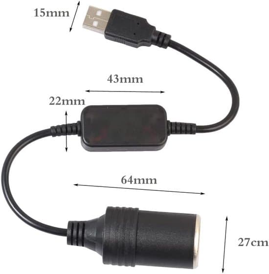USB til cigarettænderadapter - 5V til 12V - Bilopladningskabel