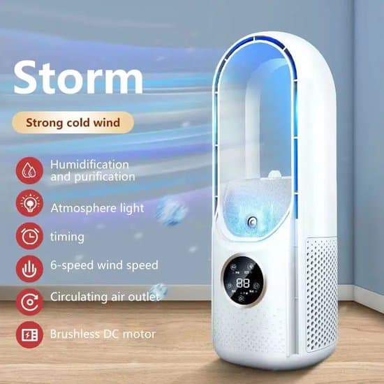 Bærbar Aircondition - Luftkøler - Ventilator - 6-Indstillings Luftkøler - Luftfrisker - Luftfugter - Lydløs - Hvid