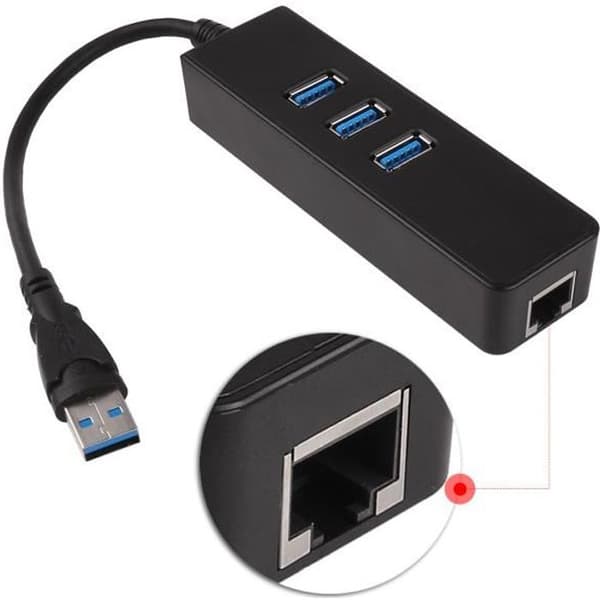 Ethernet-adapter - USB 3.0 - 3 porte - 1000 Mbps - Sort - Kablet netværkshub