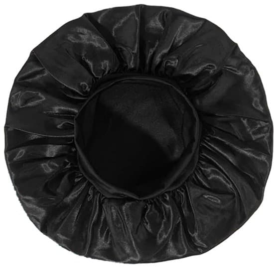 3-delt sæt: Silke/satinhat, elastisk pandebånd og sovehætte/håndklæde, sort/kongeblå/cyan