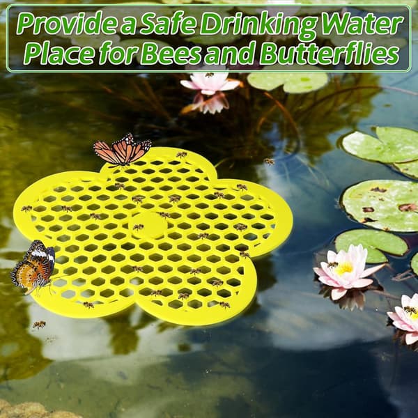 4-pak 22 cm blomsterformede flydende bi-øer og sommerfuglefoderautomater til pools