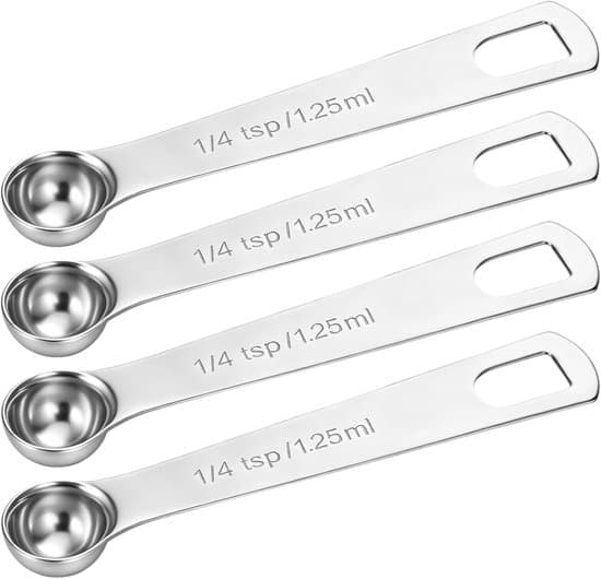 4-pak måleske-sæt i rustfrit stål, 1/4 tsk til 1,25 ml, til præcis madlavning og bagning.