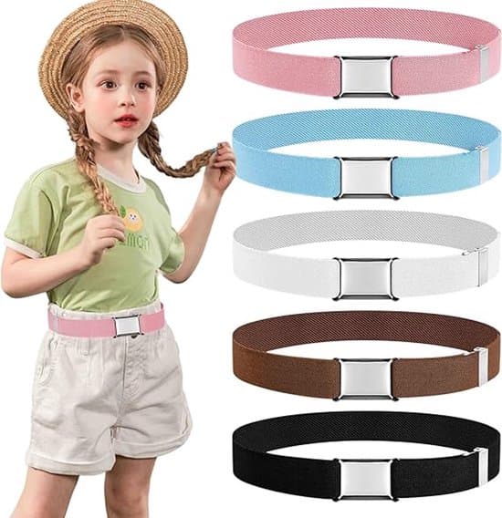 5-pack 75x2,5 cm justerbara spännfria elastiska midjebälten för barn, unisex