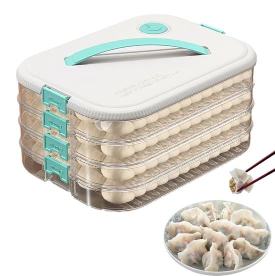 Dumpling Box, fire-lags stabelbar madopbevaringsbakke med timer