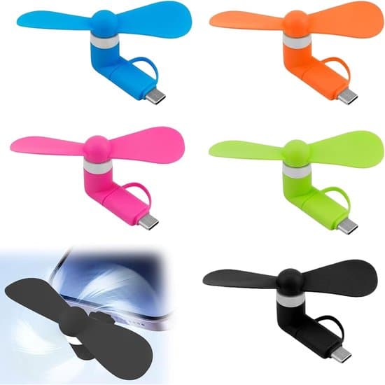 Smartphone Mini Ventilatorsæt - 5 stk. pakke - Laptop Ventilator - USB Mini Ventilator (Android) - Trådløs Håndholdt Ventilator - til USB-C og Micro-USB Interfaces -...