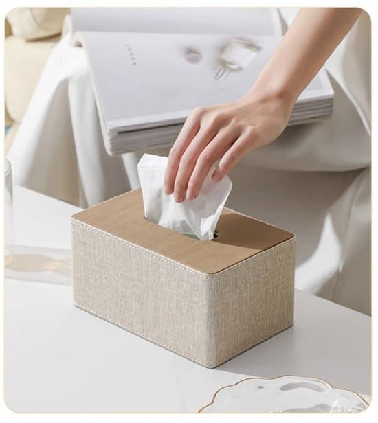 1-pack Tissuelåda - Konstläder - Rektangulär - 19x12x9.5 cm - Beige