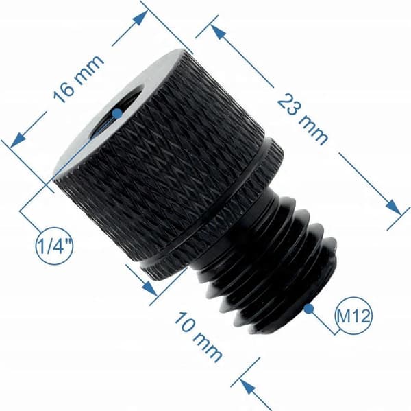 5 M12 til 1/4 tomme stativadaptermuffer, lavet af aluminiumslegering, sort.
