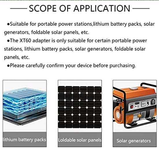 Solpanel Tilslutningskabel, Stik til XT60 Adapter, 12 AWG/3.3mm², 60cm, til Power Station/Generator.