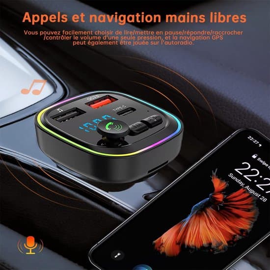 5x5x7.5cm Bluetooth 5.3 FM Biltransmitter - Sort