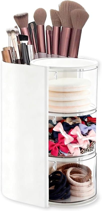 Roterende 3-lags makeup-organizer med børsteholder