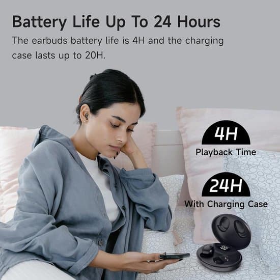 Mini In-Ear Bluetooth Side-Sleeping Høretelefoner med LED-display, Sort