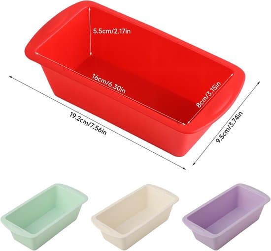 4-delade rektangulära non-stick silikonformar för bröd och kakor, 19,2x9,5cm