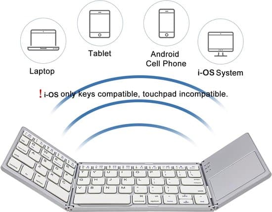 Sammenfoldeligt Bluetooth-tastatur med touchpad, trådløst minitastatur til pc, tablet, Android og smartphone – sølv