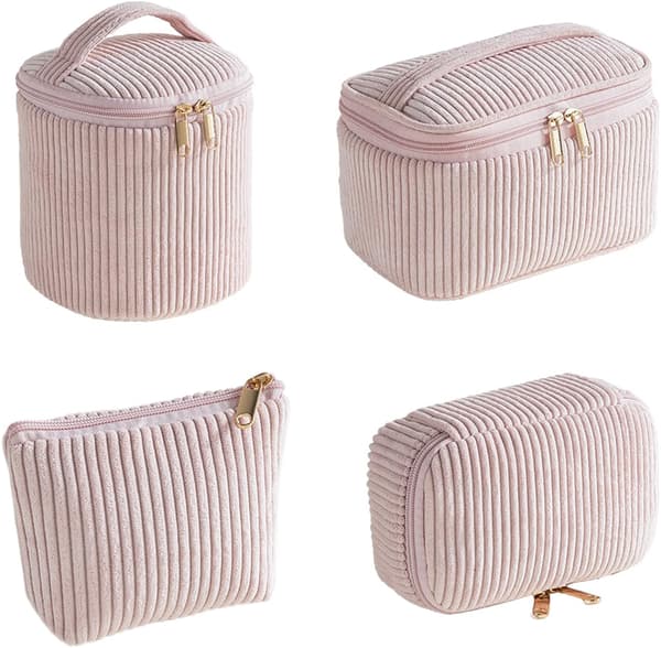 Fløjls Makeup Taske Multifunktionelt Firesæt - Pink