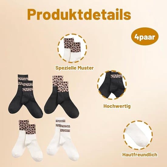 4 par hvide og grå leopardprint atletiske mellemlange og ankelstrømper