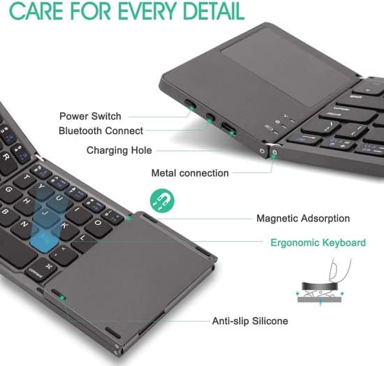 Vikbart Bluetooth-tangentbord, bärbart, trådlöst mini BT-tangentbord i fickformat kompatibelt med Android, Windows, PC/surfplatta