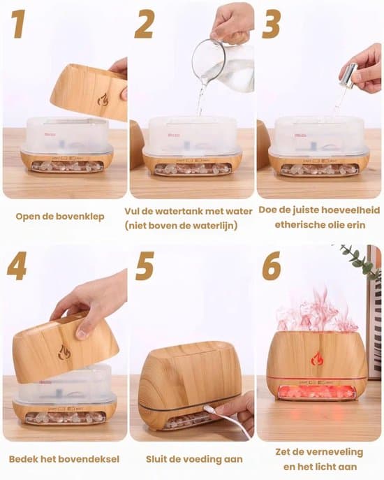 Flammeeffekt Aroma Diffuser - Æterisk Olie Aroma Diffuser - 250ml - 7-farvet Luftfugter - Velegnet til Hjem og Kontor
