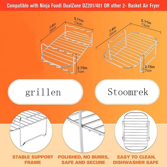 2-delt stabelbart grill- og dehydreringsstativsæt i rustfrit stål til airfryer