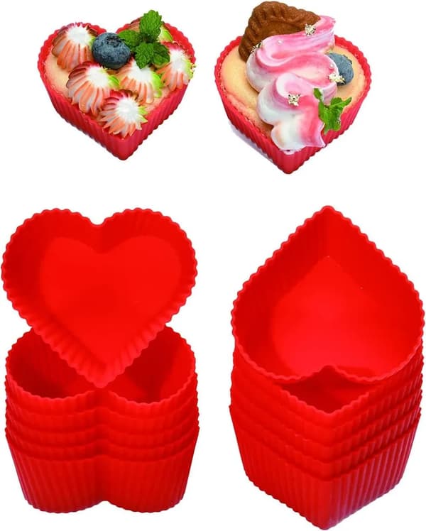 12-pack silikonmuffinsform med hjärtformade cupcakeformar