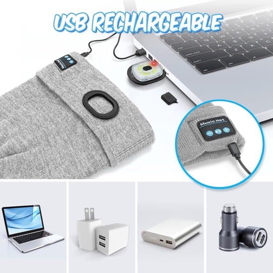Bluetooth strikhue med lys - Unisex - Seks lysende Bluetooth-hue - Grå