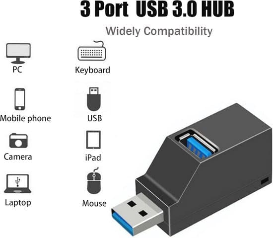 USB 3.0-hub med 3 porte - USB-dock, datacenter, USB-splitter, USB-adapter til pc'er og kompatible enheder