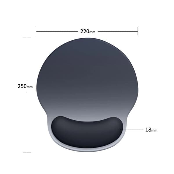 Ergonomisk musemåtte med gel håndledsstøtte, memoryskum, skridsikkert og behageligt design, sort gradient.