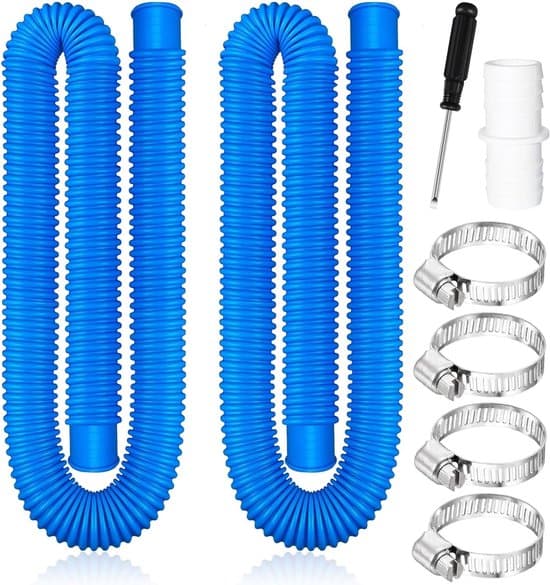 Poolslang - 32 mm, 2 stycken, 150 cm, med 4 metallklämmor (Set A, blå)