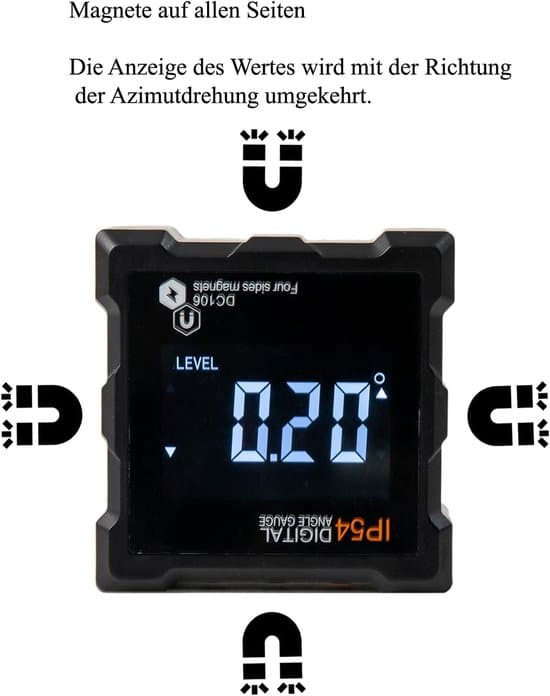 Magnetisk digital inklinometer med LCD-display, vattentät, 4 magneter, inklinometer