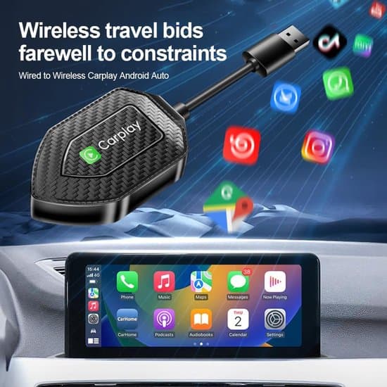 - 2-i-1 trådløs Bluetooth 5.0 Android bilboks, skjoldformet dongle, plug and play.
