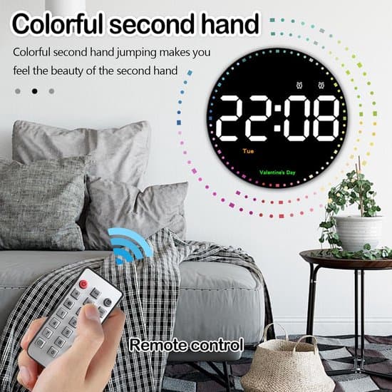 25 cm digital väggklocka med fjärrkontroll, timer och temperaturvisning