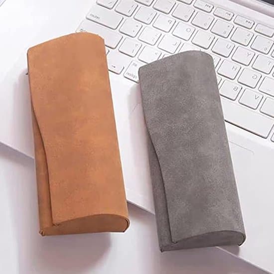 3-pak lyserøde, brune og grå hårdt etui til briller i læder med magnetisk lukning