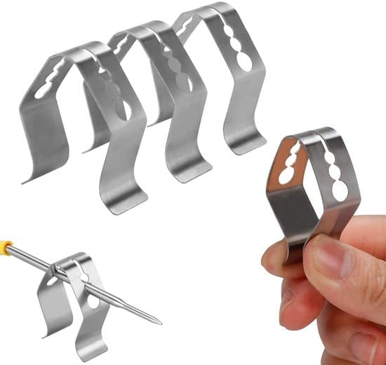 3-delt BBQ Kødtermometer Probe Clip Sæt - Rustfrit Stål Termometerholder - BBQ Termometer Clip Tilbehør - 3 Monteringshuller - Sølv