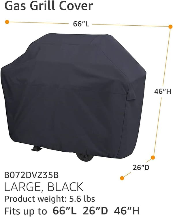 Amazon Basic Gasgrillovertræk, Vandtæt, 170 x 66 x 117 cm (L x B x H), Sort