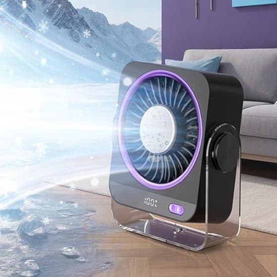 Bordventilator med køleelement, miniventilator, digitalt strømdisplay, luftkøler, USB-ventilator, mini-aircondition, vandkølet, hvid