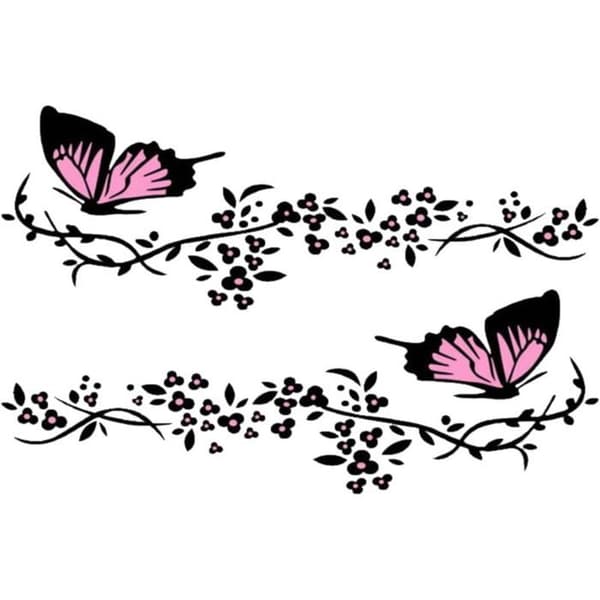Bilklistermærker - Store - Sommerfugleblomst - Sort - Pink - 2 ark