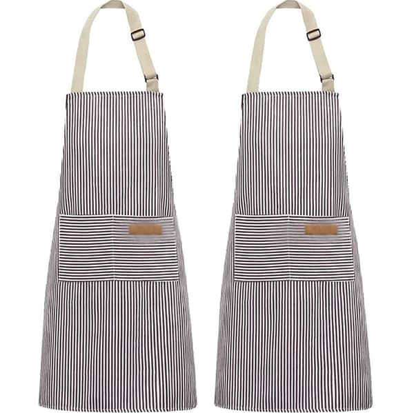 Grå randiga köksförkläden (2 stycken), Professionella matlagningsförkläden, Cateringförkläden, Keramikförkläden, Grillförkläden, Målarförkläden
