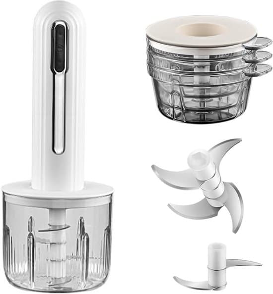 Trådløs USB-C Foodprocessor, 4-kops Minihakker med rustfri stålblade til køkken og camping