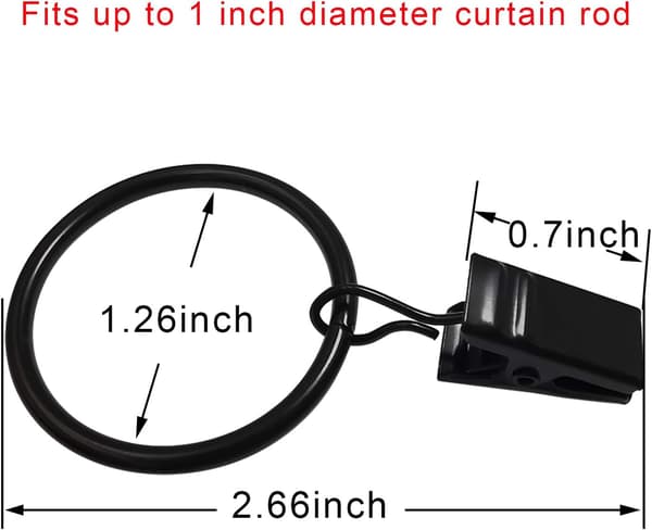 Gardinringe med clips - 40 stk. - Sort - Rustbestandig