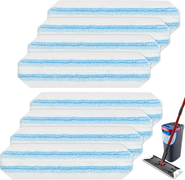 8 moppeklude - Erstatningsmoppeklude - Kompatibel med Vileda H2Pro erstatningsmopper - Våde moppepuder - Flade moppeklude